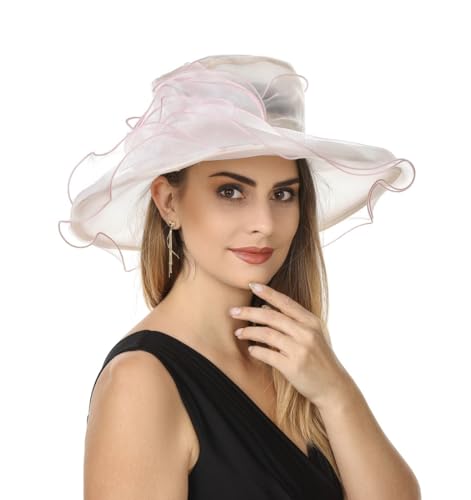 SAFERIN Women's Organza Church Fascinator Bridal Tea Party Wedding Hat - color: Sz-beige Pink