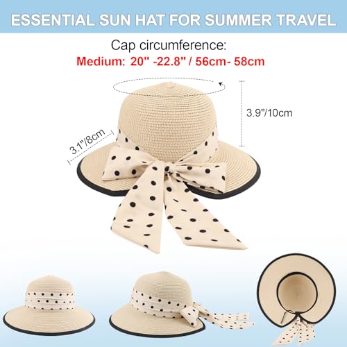 AQOKKA Women Sun Hats Straw Wide Brim Bowknot Bucket Cap Floppy Foldable Summer Beach Hats for Women Outdoor UPF 50+ - color: 1 Pack Beach Hat : Beige With Beige Bow