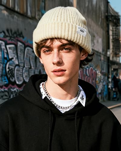 Clakllie Swag Beanie for Men Cuffed Thick Knitted Hat Warm Winter Hats Plain Stocking Skullcap Stretchy Fisherman Beanies Hat - color: Cdus-kh25w03-cream