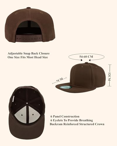 Gelante Snapback Hats for Men - Flat Bill Brim Baseball Cap Hat - Plain Blank Adjustable - color: Brown