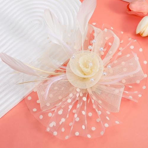 WLBON Fascinators Hat 20s 50s Headband Hair Clips Flower Mesh Veil Feather Headpiece Headwear Women Halloween Carnival Cocktail Wedding Church Cosplay Dress Up Birthday Tea Party Accessories Beige - color: Biege Tone