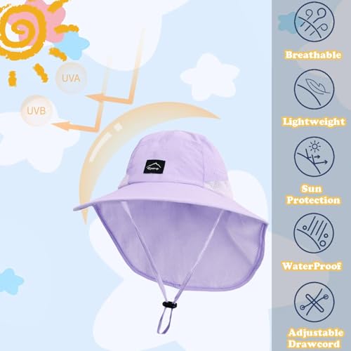 ZOORON Kids Sun Hat with Neck Flap UPF 50+ Beach Hats for Baby Boys Girls - color: Purple