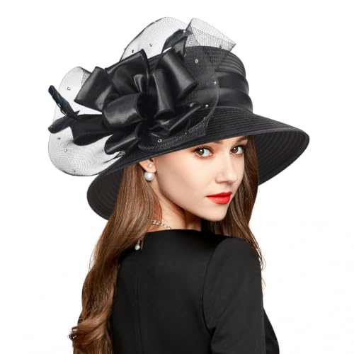 2026 Bucket Hats for Women Ladies Girls, Autumn Winter Fascinator Hat for Derby Kentucky Church Bridal UV Protection - color: T-s10-4455-bk