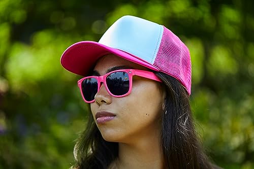 Funky Junque Blank Mesh Foam Lightweight Snapback Trucker Hat - color: 3 Pack - White/Hot Pink (All)