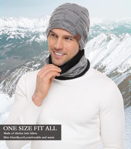 FZ FANTASTIC ZONE Men's Winter Beanie Hats Neck Warmer Warm Infinity Scarf - color: Grey