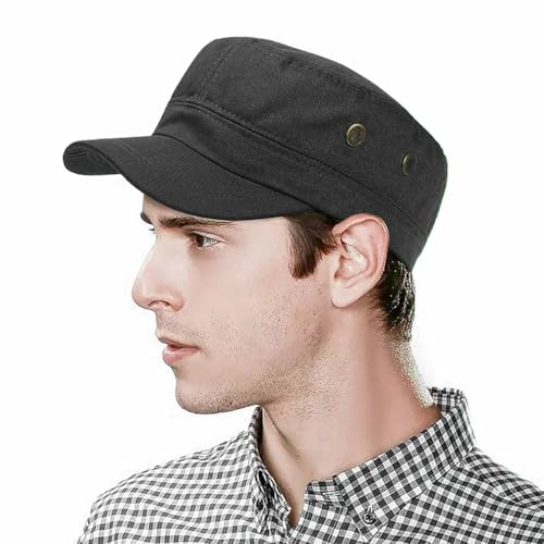 Unisex Classic Cadet Army Hat Flat Top Baseball Cap Military Hats - color: Black