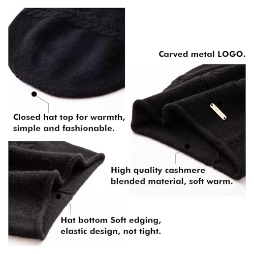 Knit Slouchy Beanie Hats for Women Cashmere Ski Cap Knitted Wool Soft Warm Winter Hat - color: B02a-black