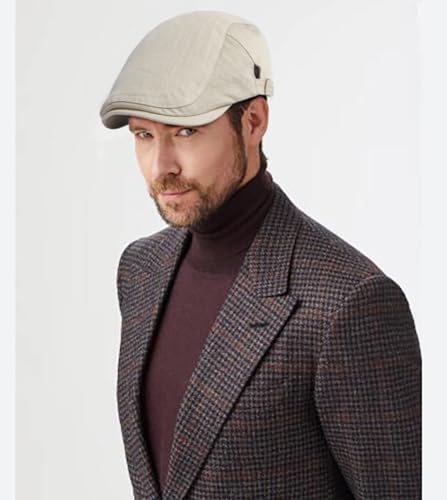 DIYDECAL Cotton Newsboy Flat Caps for Men, Womens Cabbie Driving Beret Hats - color: Beige