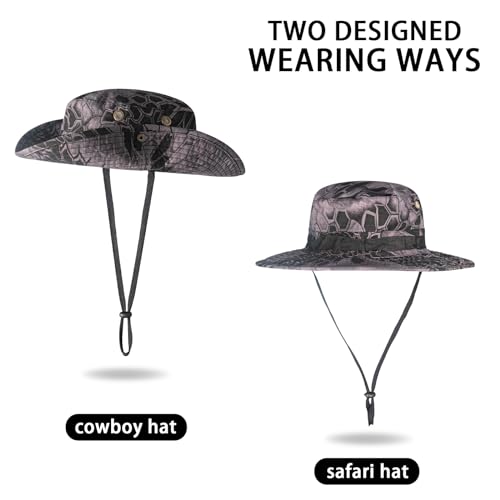 Sun Hats for Men Women Bucket Hat UPF 50+ Boonie Fishing Safari Hat - color: Black Mang Pattern