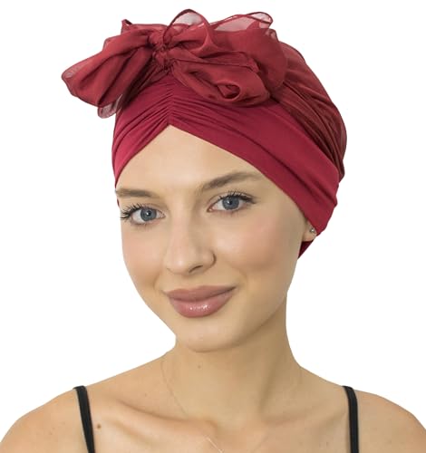 CAPLORD Chemo Headwrap for Women Turban Headwear for Cancer Patients Skull Cap Hair Loss Cover Lightweight Head Covering Hat - color: Burgundy Solid
