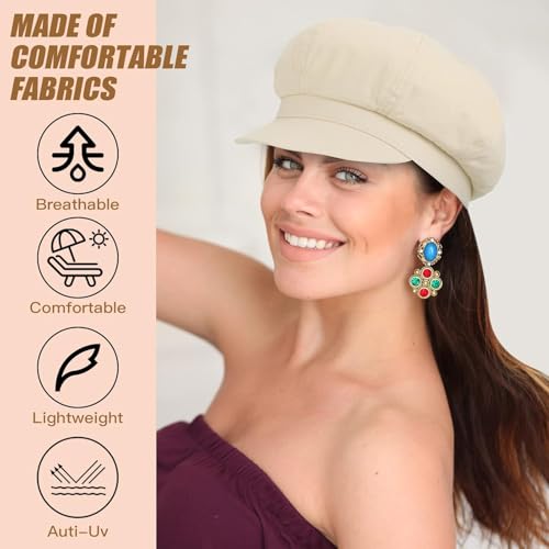 stablerice 2Pcs Newsboy Hats for Women Summer Hats Visor Beret Hat 8 Panels Cabbie Hat Octagonal Cap for Women - color: Black & Beige