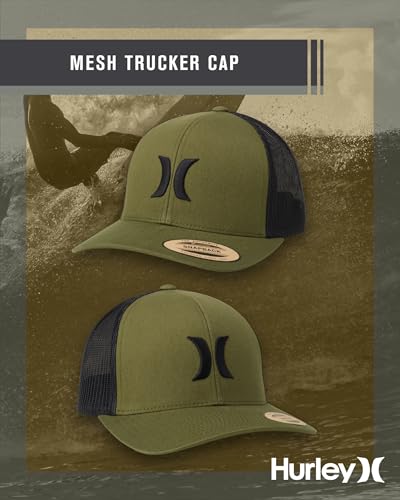 Hurley Mens Cap Del Mar Mesh Panel Trucker Hat with Snap Back - color: Olive Canvas