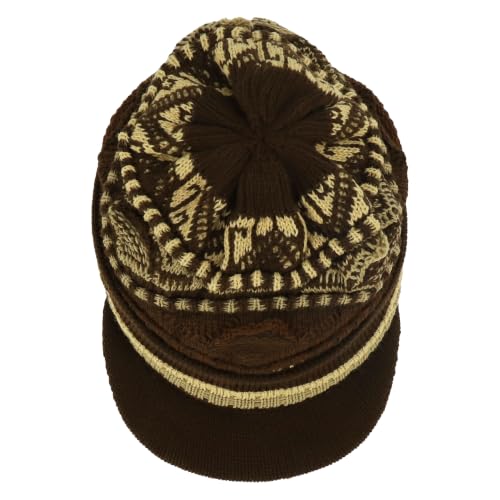 Armycrew Rasta Jamaica Style Thick Acrylic Knit Cuff Beanie Visor - color: Brown Khaki