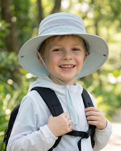HONGTEYA Kids Sun Hat UPF 50+ Toddler Bucket Summer Hat Fishing Outdoor - color: Baby Blue, size: 5-13 Years