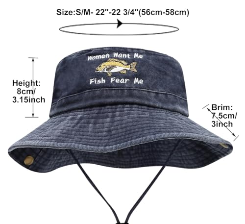 Sun Bucket Hat for Men Women Fishing Beach Safari Trendy Cotton Cowboy Cap for Golf Hiking Hunting Outdoor Boonie - color: Fish Navy