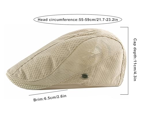 Mesh Cap Breathable Summer Newsboy Hat Adjustable Beret Ivy Cap Irish Cabbie Driving Fishing Hats - color: Khaki
