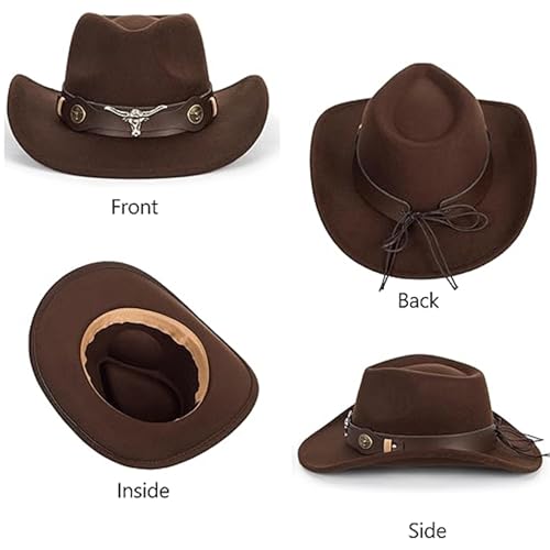IZUS Women Sparkly-Rhinestone Western-Cowgirl-Hat Glitter-Bling Cowboy-Hat Felt-Rodeo-Hat for Disco-Party Medium/Large - color: Brown-s2 Brown Bull Strap