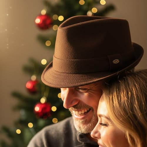 Funky Junque Mens Wool Blend Fedora, Vintage Winter Dress Hat - color: Light Brown, size: 7 1/4-7 5/8