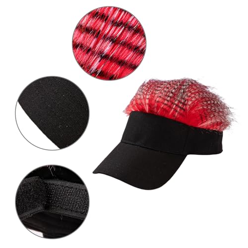 Mens Novelty Sun Visor Beach Hat Short Hair Wigs UV Protection Adjustable Golf Dad Cap Funny Hip Hop Rave Party Trucker Hat - color: Red & White