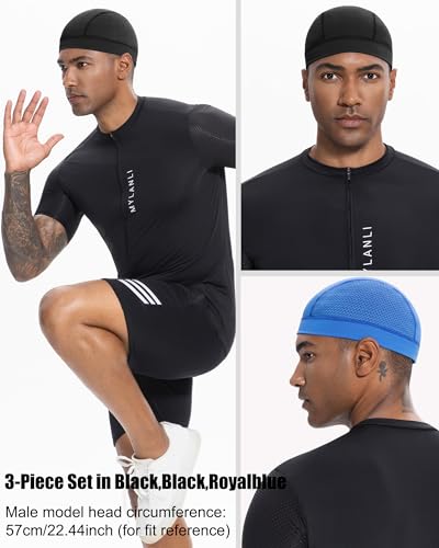 3PCS Cooling Breathable Skull Cap for Men Women Helmet Liner Caps - color: 3pcs(black+black+dark Blue)