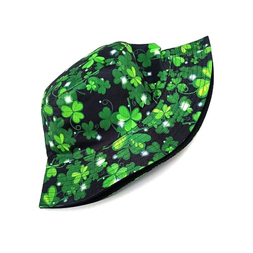 Printed Bucket Hat - Reversible Packable Summer Travel Beach Sun Cap for Men Women Teens - color: Clover Black Green
