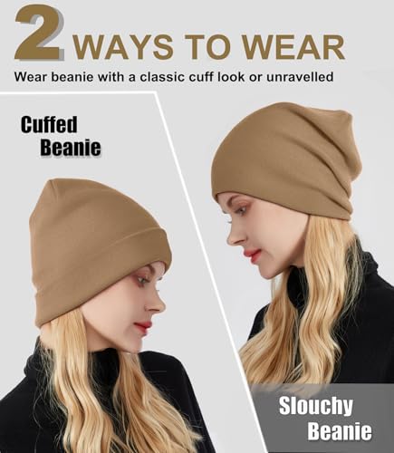 Womens Satin Lined Beanie Wool Silk Lining Slouchy Warm Skull Cap - color: 1pcs Light Coffee