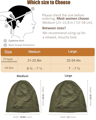100% Cotton Thin Summer Slouchy Beanie Hat for Women Men Chemo Cap - color: 1pc Army Green, size: Large