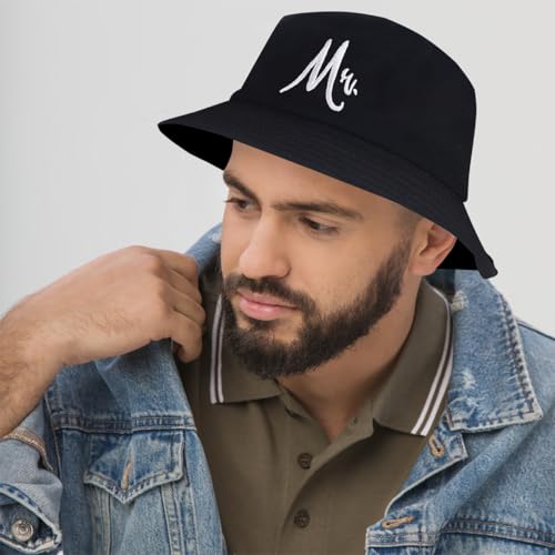 XYIYI 2 Pack Unisex Bucket Hat for Women Men Summer Beach Fishing Hat Sun Hat - color: Mr Mrs Black White