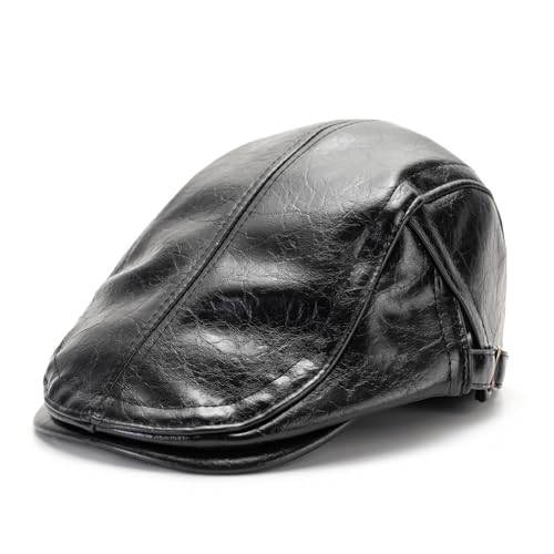 Quanhaigou Men Adjustable PU Leather Ivy Cap Newsboy Hat Women Beret Caps Classic Golf Cap Gatsby Driving Hat - color: Retro Black