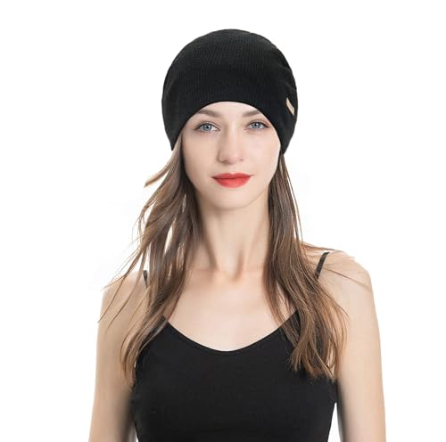 ZLYC Women Slouchy Beanie Hat Summer Knit Chemo Headwear - color: Solid Black