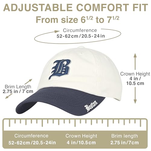 Boston Gothic B Dad Hat, Embroidered Low Profile Baseball Cap for Women Men - color: White Navy