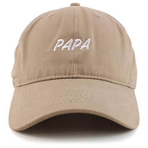 Trendy Apparel Shop Papa Embroidered Soft Crown 100% Brushed Cotton Cap - color: Khaki