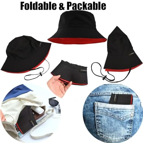 Womens Bucket Rain Hat Reversible Packable Foldable Water Repellent Cute for Ladies Travel Hiking Golf - color: Black/Red, size: Small