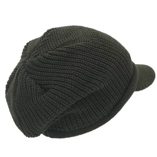 Winter Beanie with Visor - Stylish Knit Hat with Bill - Thick Brimmed Beanies with Fleece Lining Men and Women - color: B326-green