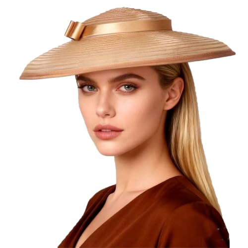 Vintage Fascinators Pillbox Hat for Women Straw Fedora Wide Brim Ladies Church Sinamay Derby Hats - color: Brown 1
