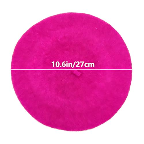 Classic French Beret Hat 10.6 Inch Width Wool Beret Hat for Women - color: Rose Red