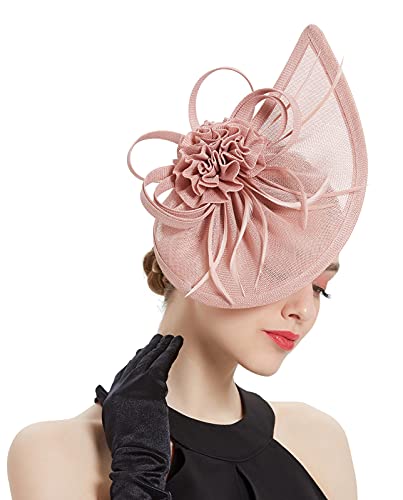 ORIDOOR Women Fascinators Derby Church Tea Party Wedding Flower Feathers Headpiece with Headband Clips - color: 21c Pink