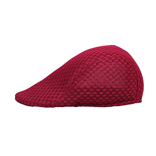WITHMOONS Breathable Mesh Summer Hat Newsboy Ivy Cap Cabbie Flat Cap UZ30053 - color: Red