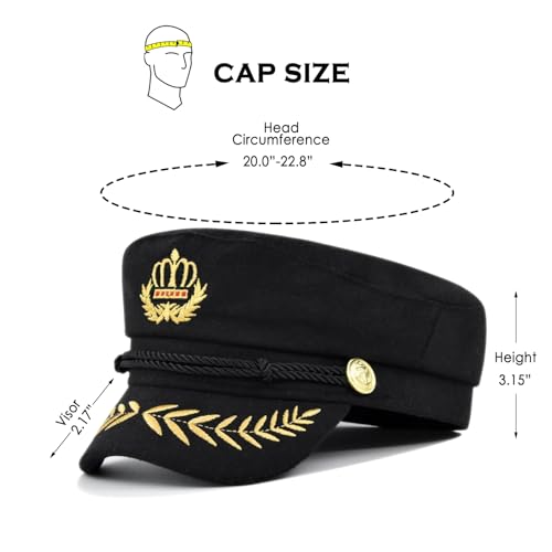 Classic Captains Hat with Embroidered Royal Crown, Newsboy Cap Chauffeur Hats, Yacht Hat Nautical 1st Cruise Costume