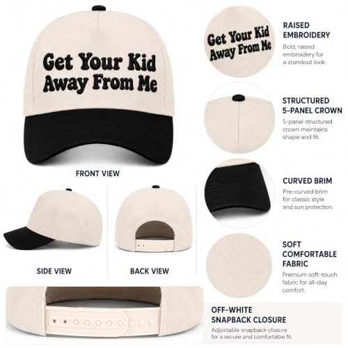 Embroidered Trucker hat for Women Men Baseball Hat Adjustable Unisex Cotton for Soccer Supporters - color: Get Your Kid Away from Me Black