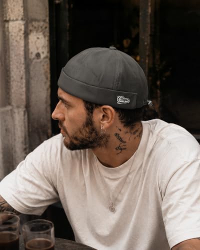 Croogo Brimless Hat for Men Cotton Docker Cap Adjustable Retro Skullcap - color: Gray