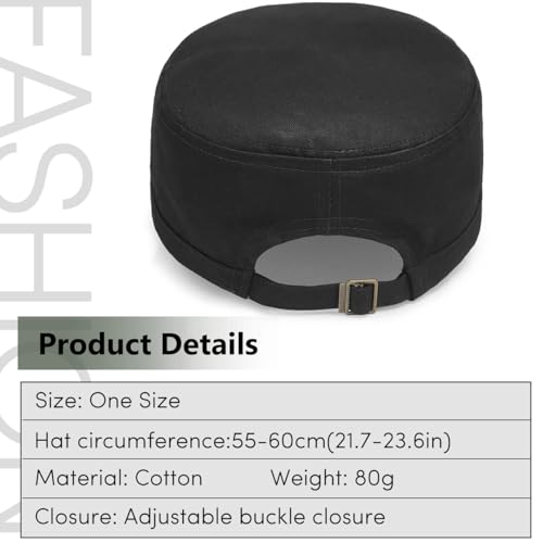 Unisex Cadet Army Cap Military Flat Top Hat for Men Women - color: Black