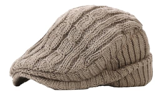 Winter Knitted Newsboy Hat for Women Men Vintage Thick Beret Ivy Cap Warm French Style Flap Hats Ear Pretection - color: Coffee