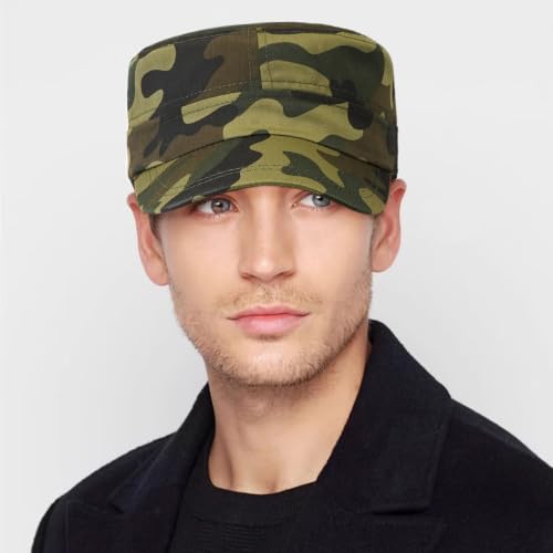 Unisex Cadet Army Cap Adjustable Flat Top Cap Washed Cotton Military Hat Baseball Cap - color: Camo a