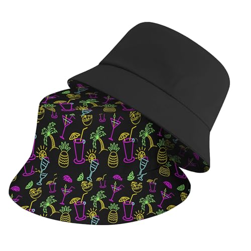 Amasnay Funny Bucket Hat Cotton Double-Side-Wear Reversible Sun Hat for Women Men, Summer Vacation Travel Beach Fisherman Hat - color: Neon Beer