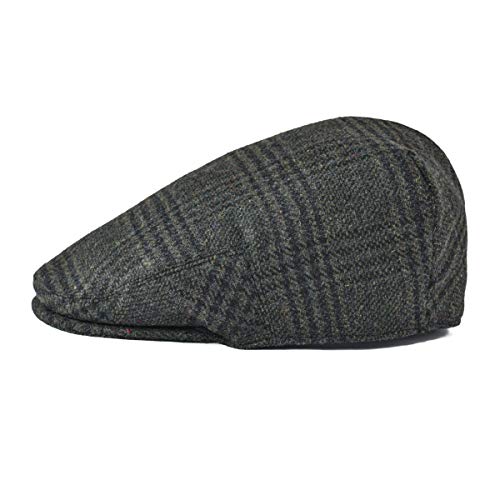FEINION Men's Wool Tweed Newsboy Ivy Cap Gatsby Golf Flat Hat - color: Plaid Green, size: 7 1/4