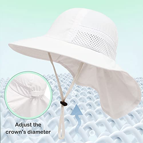 XIAOHAWANG Girls Sun Hat Baby Beach Hats Boys UPF 50+ Kids Summer Protection Cap Toddler Breathable Caps Wide Brim Neck Flap - color: White, size: 6-12 Months