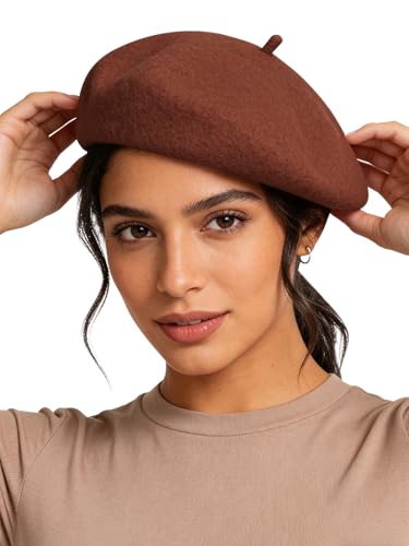 Sumolux Women Beret Hat Wool Vintage French Solid Color Classic Winter Cap - color: Brown B
