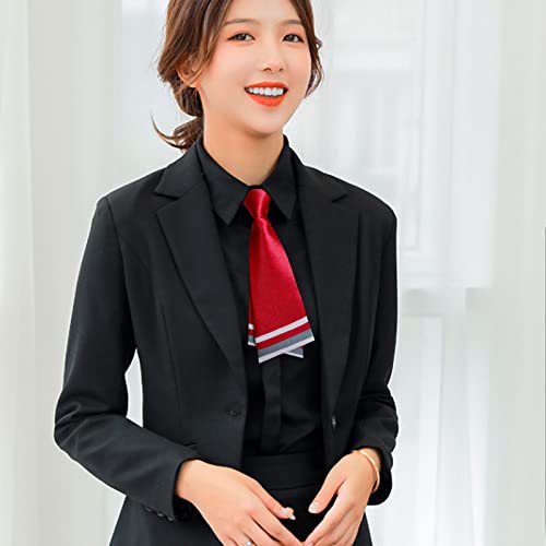 Mantieqingway Women Uniform Necktie Adjustable Strap Striped Pre-tie Ties - color: Red