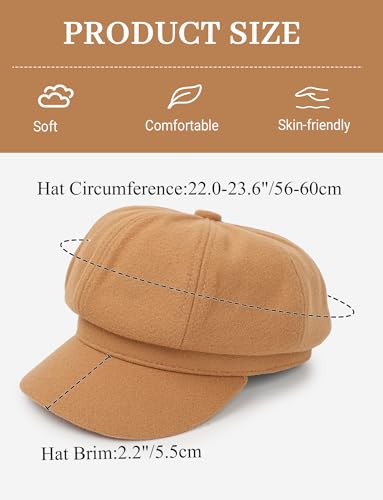 FEOYA Women Newsboy Hat Plaid Cabbie Caps Cotton Casual Stylish Beret Cap Paperboy Hats - color: Solid-khaki